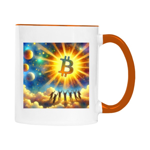 Hrnek malý barevný s potiskem Bitcoin náboženství