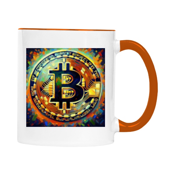 Hrnek malý barevný s potiskem Bitcoin impresionismus