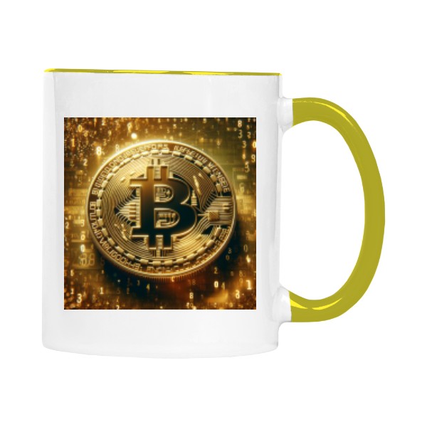 Hrnek malý barevný s potiskem Bitcoin Bohatství: Zlatá Sprcha!