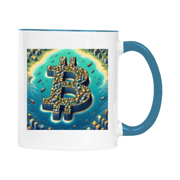 Hrnek malý barevný s potiskem Bitcoin Island: Ráj Finanční Svobody
