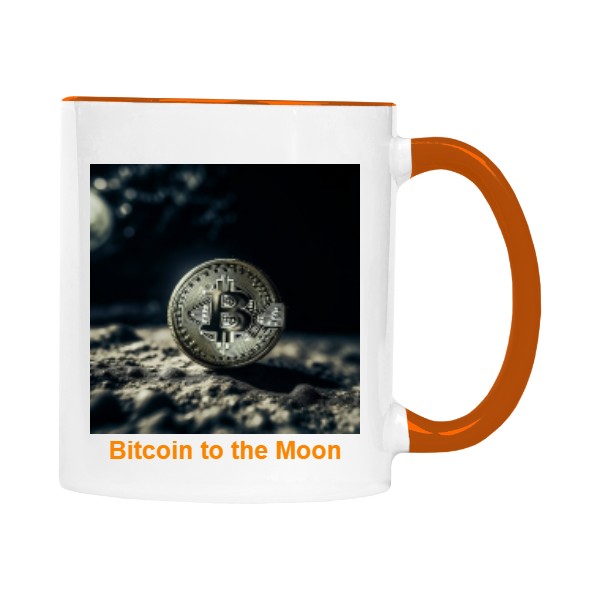 Hrnek malý barevný s potiskem Bitcoin na měsíci