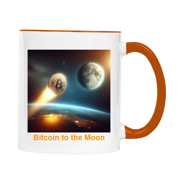 Hrnek malý barevný s potiskem Bitcoin to the Moon