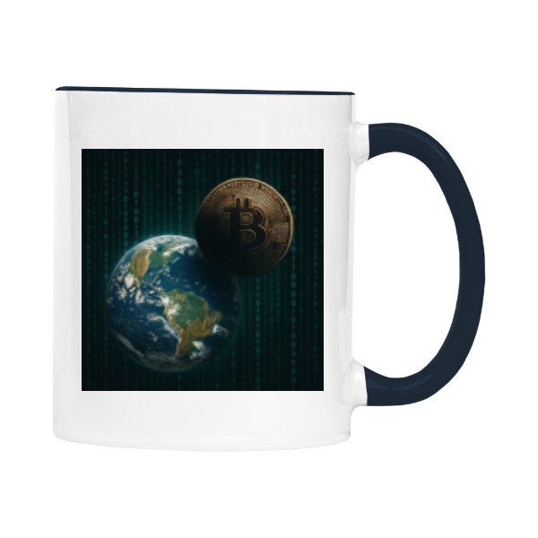 Hrnek malý barevný s potiskem BITCOIN: VESMÍRNÁ EXPANZE