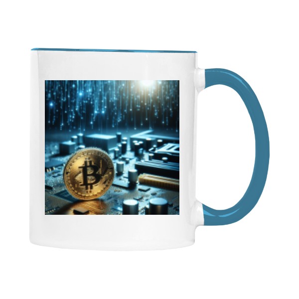 Hrnek malý barevný s potiskem BTC Uvnitř: Poháněno Decentralizací