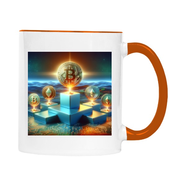 Hrnek malý barevný s potiskem Vítězný Bitcoin