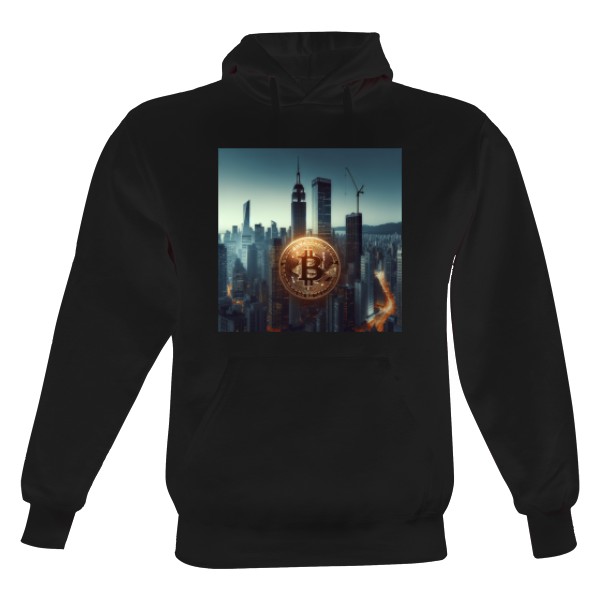 Pánská mikina s kapucí s potiskem Bitcoin City: Metropole Svobody