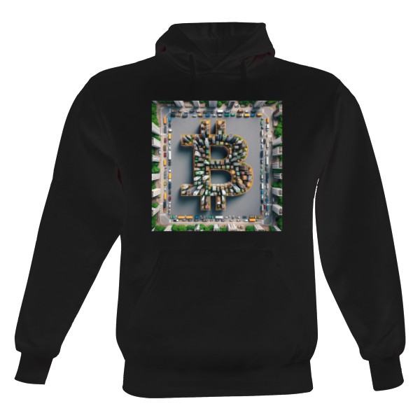 Pánská mikina s kapucí s potiskem Bitcoin: Náměstí Krypto-Revoluce