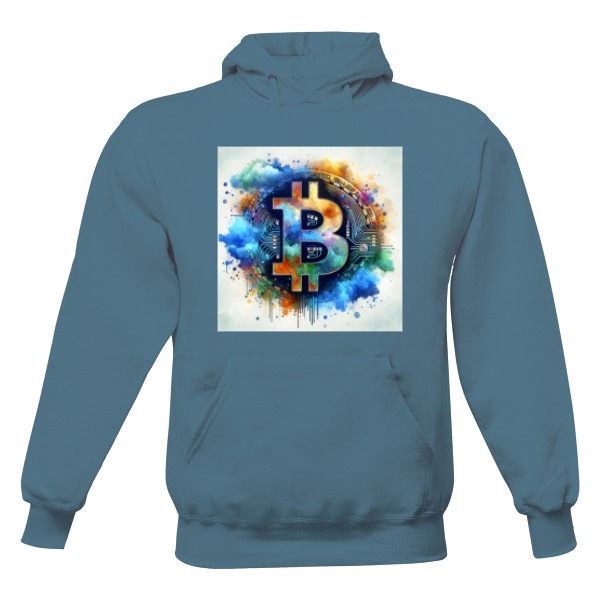 Pánská mikina s kapucí s potiskem Bitcoin. Královská Paleta